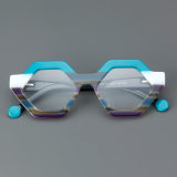 Geometric Acetate Glasses LE7074_Blue - Tortoise Front View