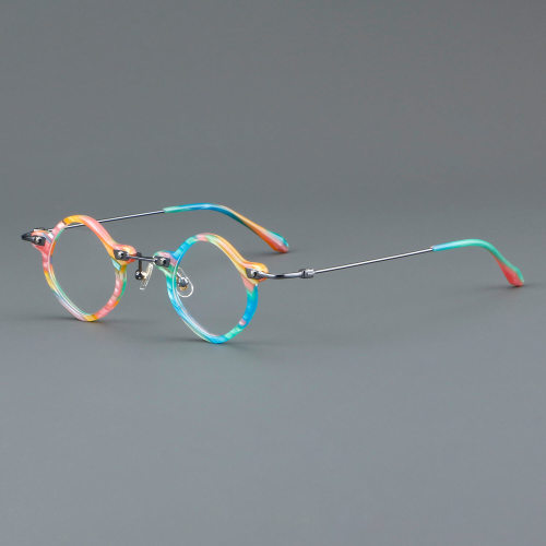 Geometric Acetate & Titanium Glasses LE7064_Rainbow