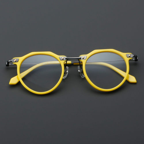Round Acetate & Titanium Glasses LE7044_Yellow