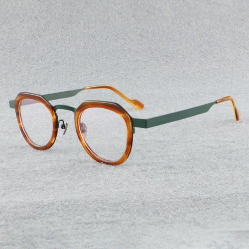 Round Acetate Glasses LE7056_Tortoise - Green