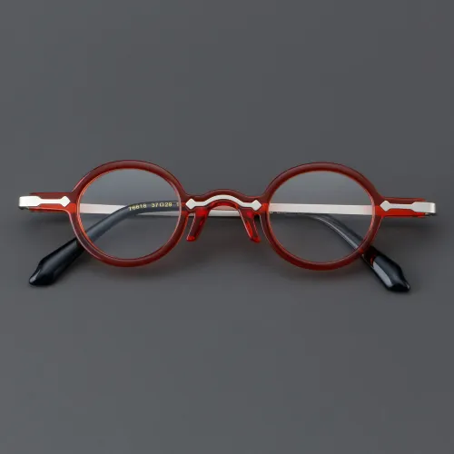 Round Acetate & Titanium Glasses LE7043_Red