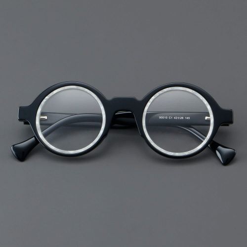 Round Acetate Glasses LE7057_Black - White