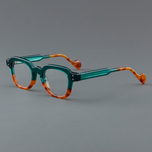 Square Acetate Glasses LE7047_Green - Tortoise