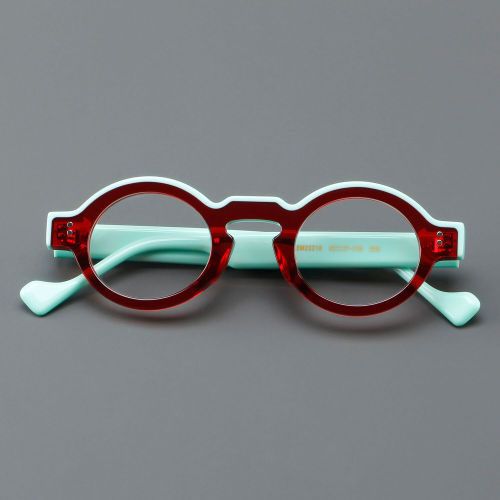 Round Acetate Glasses LE7040_Green - Red
