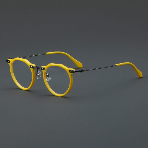 Round Acetate & Titanium Glasses LE7044_Yellow