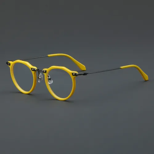 Round Acetate & Titanium Glasses LE7044_Yellow
