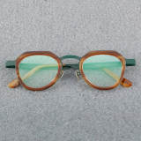 Round Acetate Glasses LE7056_Tortoise - Green Front View