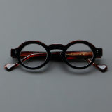 Round Acetate Glasses LE7040_Black - Brown Front View