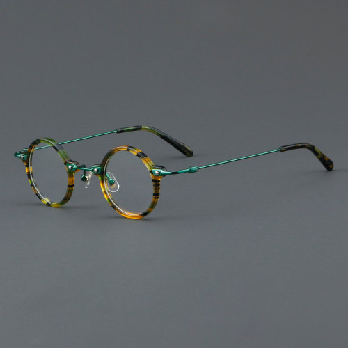 Round Acetate Glasses LE7028_Green Tortoise