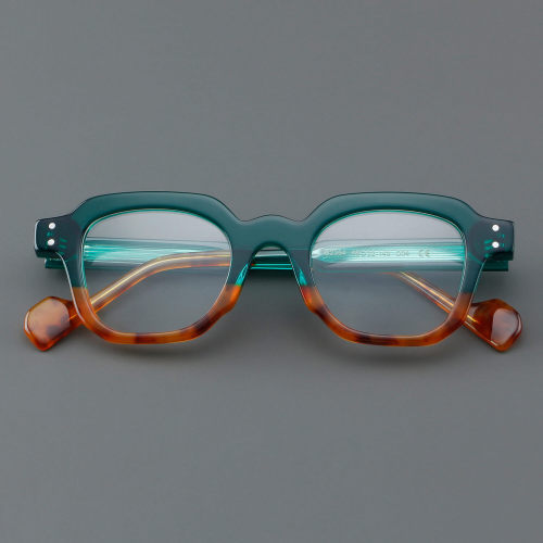 Square Acetate Glasses LE7047_Green - Tortoise
