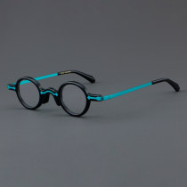 Round Acetate & Titanium Glasses LE7043_Black -Blue