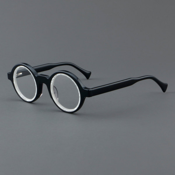 Round Acetate Glasses LE7057_Black - White
