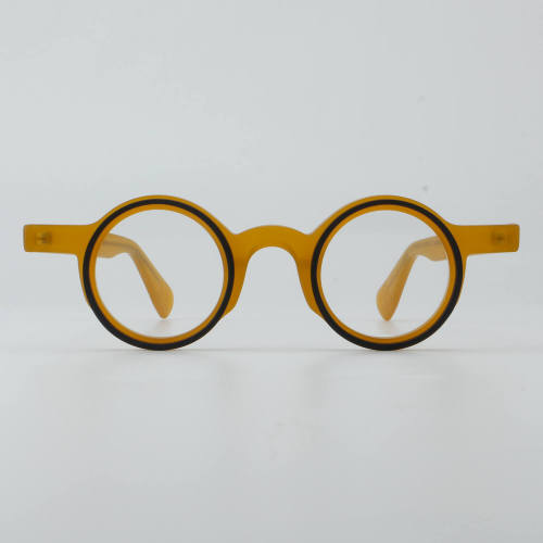 Round Acetate Glasses LE7027_Orange - Black