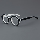 Round Acetate Glasses LE7055_Black - White