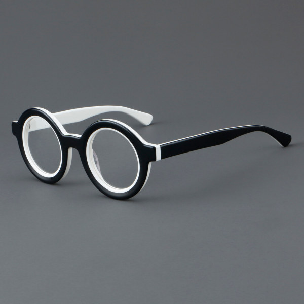 Round Acetate Glasses LE7055_Black - White