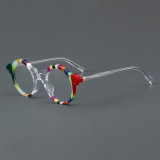 Round Acetate Glasses LE7029_Rainbow - Clear