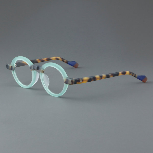 Round Acetate Glasses LE7033_Green - Tortoise