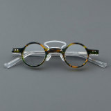 Round Acetate Glasses LE7015_Green Tortoise Front View