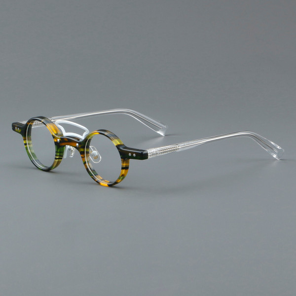 Round Acetate Glasses LE7015_Green Tortoise