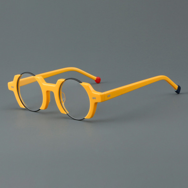 Round Acetate Glasses LE7079_Yellow