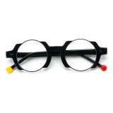 Round Acetate Glasses LE7079_Black Front View