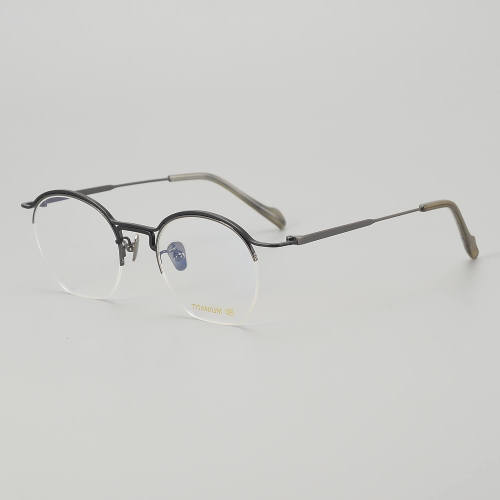 Half Rim Titanium Glasses LE5010_Black - Silver