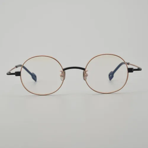Round Titanium Glasses LE5009_Black - Rose Gold