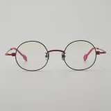 Round Titanium Glasses LE5009_Black - Red Front View