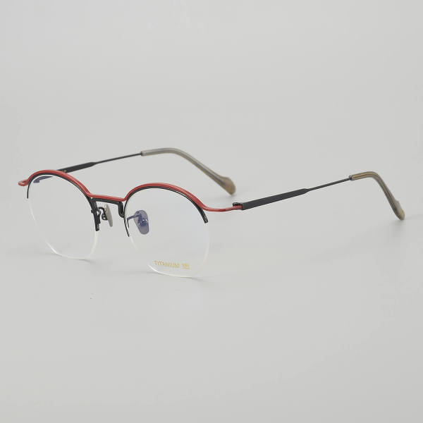 Half Rim Titanium Glasses LE5010_Black - Red