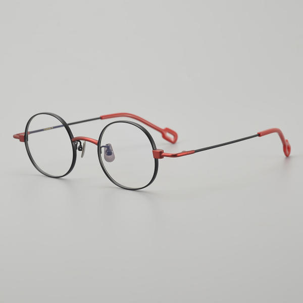 Round Titanium Glasses LE5009_Black - Red