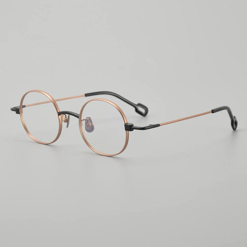Round Titanium Glasses LE5009_Black - Rose Gold