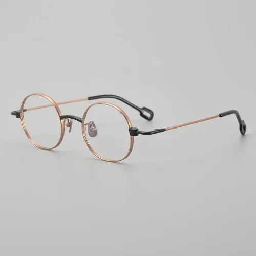 Round Titanium Glasses LE5009_Black - Rose Gold