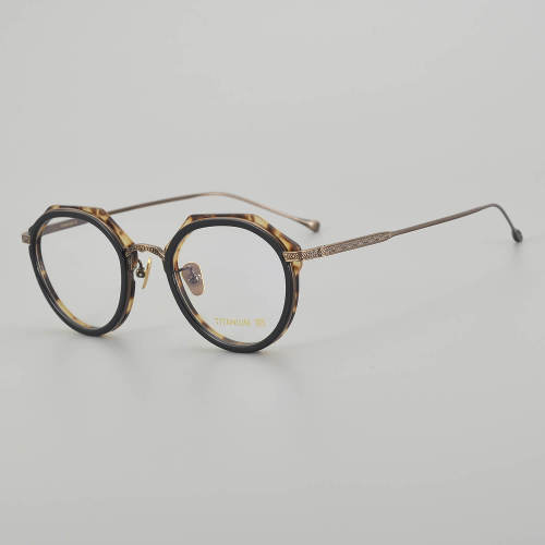 Geometric Acetate & Titanium Glasses LE5335_Black - Bronze