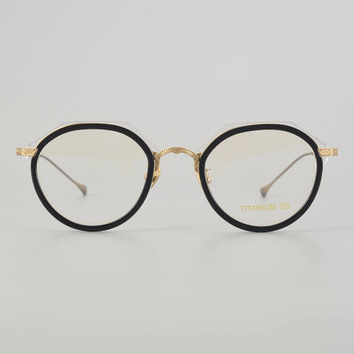 Geometric Acetate & Titanium Glasses LE5335_Black - Gold