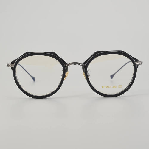 Geometric Acetate & Titanium Glasses LE5335_Black - Gunmetal