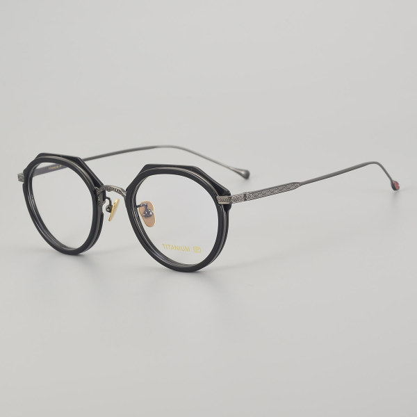 Geometric Acetate & Titanium Glasses LE5335_Black - Gunmetal