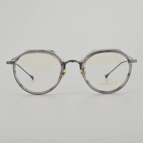 Geometric Acetate & Titanium Glasses LE5335_Grey - Gunmetal