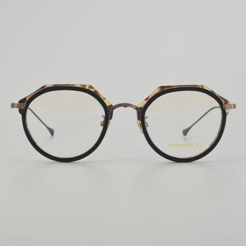 Geometric Acetate & Titanium Glasses LE5335_Black - Bronze