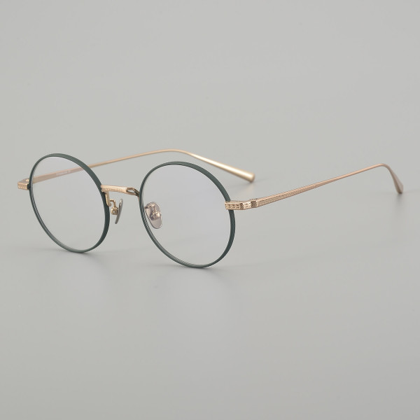 Round Titanium Glasses LE5299_Green - Gold