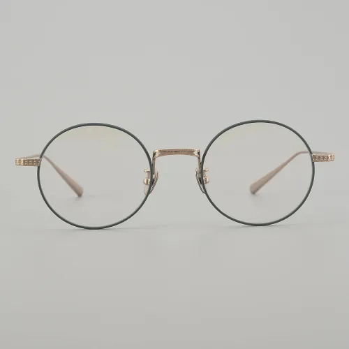 Round Titanium Glasses LE5299_Green - Gold