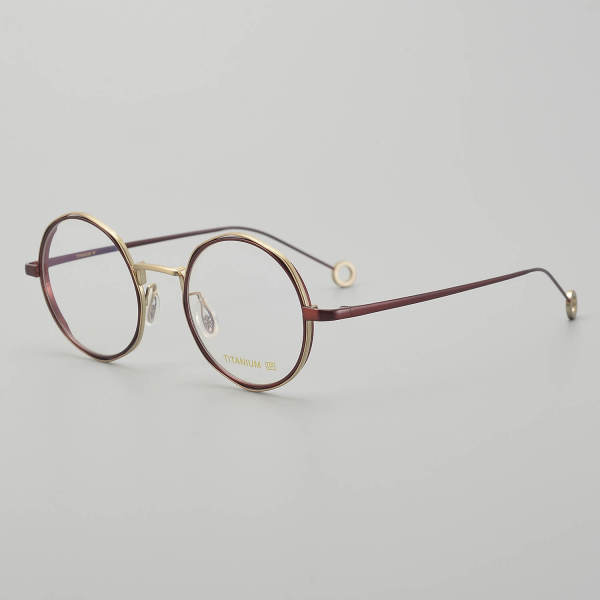 Round Titanium Glasses LE5201_Red - Gold