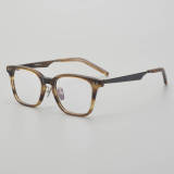 Square Acetate & Titanium Glasses LE5212_Striped Brown