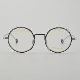 Round Titanium Glasses LE5201_Black - Silver Front View