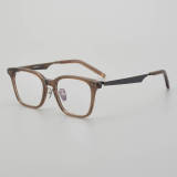 Square Acetate & Titanium Glasses LE5212_Clear Brown