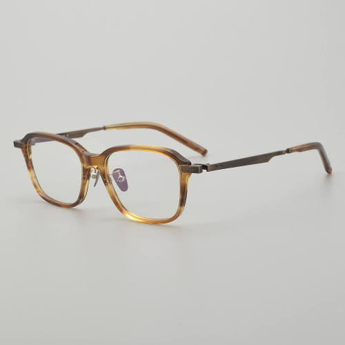 Square Acetate & Titanium Glasses LE5217_Amber - Bronze