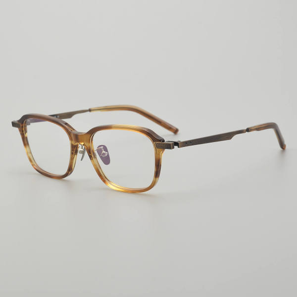 Square Acetate & Titanium Glasses LE5217_Amber - Bronze