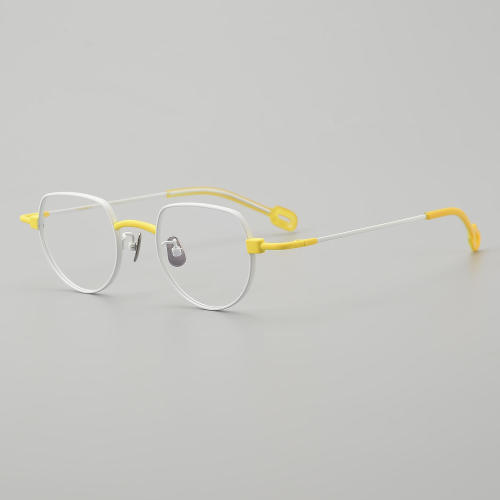 Geometric Titanium Glasses LE5238_White - Yellow