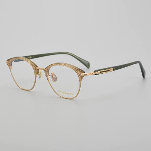 Browline Titanium Glasses LE5194_Gold - Green