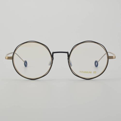 Round Titanium Glasses LE5201_Black - Gold