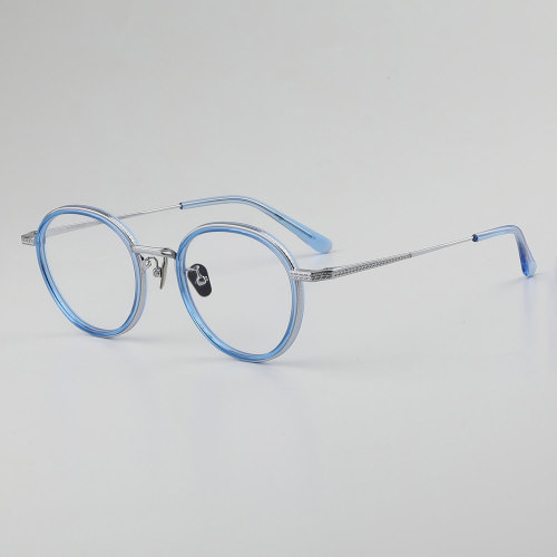 Round Titanium Glasses LE5183_Blue - Silver